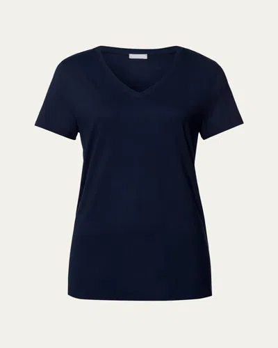 Hanro V-neck Sleep And Lounge Cotton T-shirt In Blue