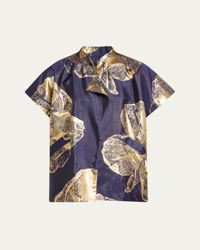 Zero + Maria Cornejo Ari Metallic Jacquard Shrug In Blue