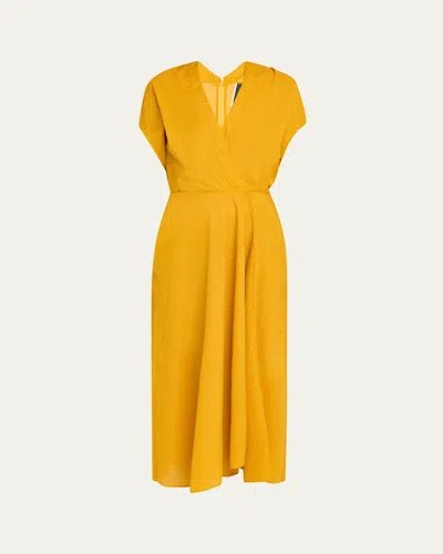 Zero + Maria Cornejo Aki Wave Short-sleeve Seersucker Maxi Dress In Yellow