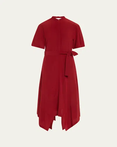 Stella Mccartney Silk Crepe De Chine Midi Dress With Tie Belt In Red