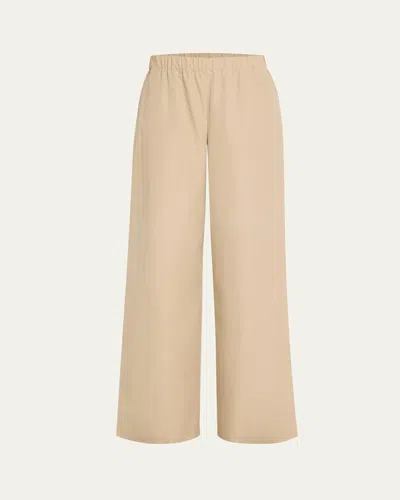 Lafayette 148 Riverside Wide-leg Organic Cotton Poplin Pants In Brown