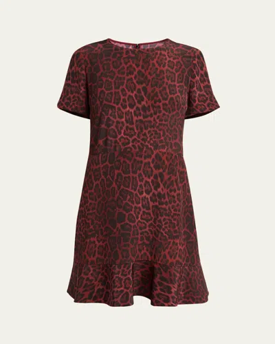 Stella Mccartney Leopard Print Flared Hem Silk Dress In Purple