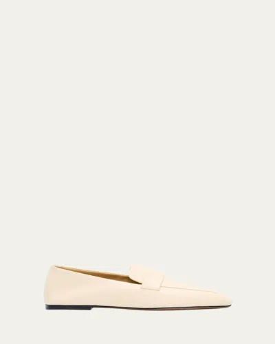 The Row Leather Square-toe Loafers In Neutral