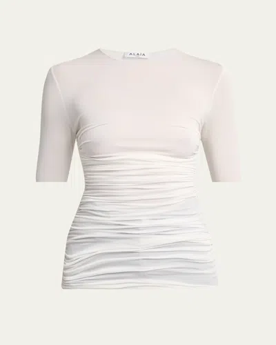 Alaïa Ruched Short-sleeve Top In White