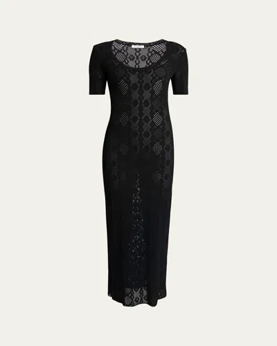 Alaïa Python Lace Knit Midi Dress In Black