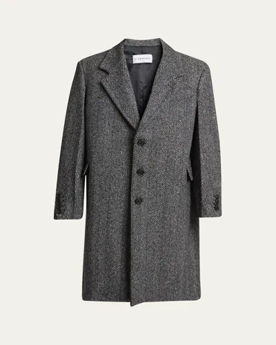 Givenchy Men Wool Blend Coat With Herringbone Motif In Multi