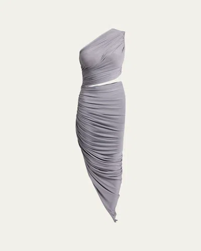 Alaïa Asymmetric Ruched Cutout Midi Dress In Gray