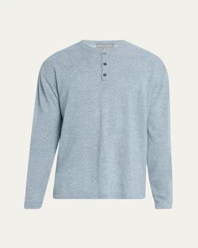 Bergdorf Goodman Men's Cashmere And Linen Henley Sweater In Blue