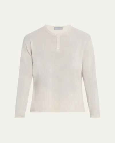 Bergdorf Goodman Men's Cashmere And Linen Henley Sweater In White