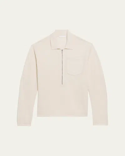Helmut Lang Long Sleeve Sweater Zip Polo Ivory In Neutral