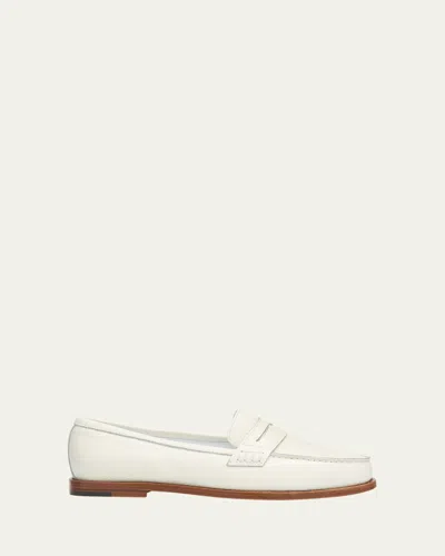 Manolo Blahnik Perrita Leather Penny Loafers In White