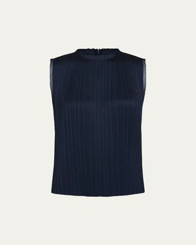Vince Pleated Crewneck Shell Top In Blue