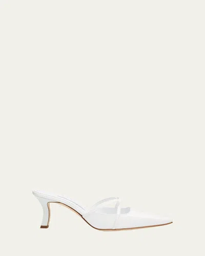 Manolo Blahnik Dariamu Patent Leather Bow Mules In White