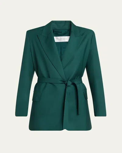 Max Mara Green Wool Canvas Jacket With Belt In Green