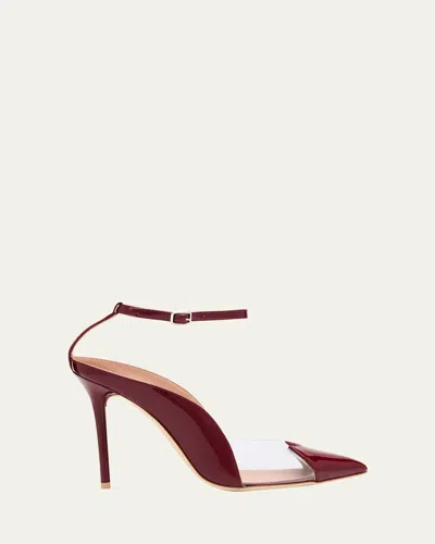 Malone Souliers Malia M-shaped Pointed Cap Toe Leather Pumps In Burgundy