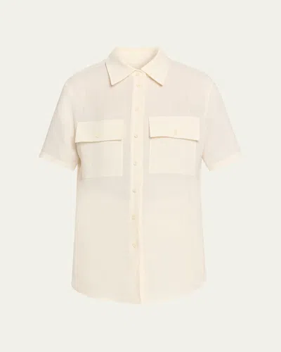 Loro Piana Shirley Short-sleeve Light Linen Crepe Shirt In Neutral