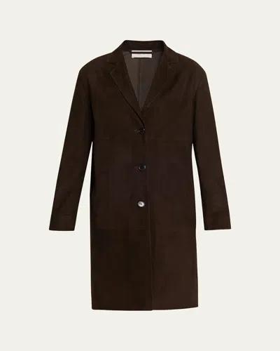 The Row Babilonia Suede Belted Single-breasted Coat In Brown