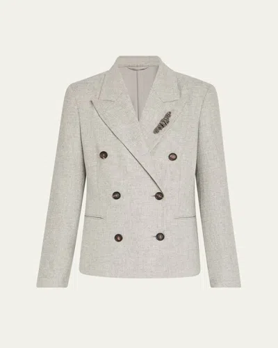 Brunello Cucinelli Cashmere-wool Flannel Double-breasted Blazer In Multi