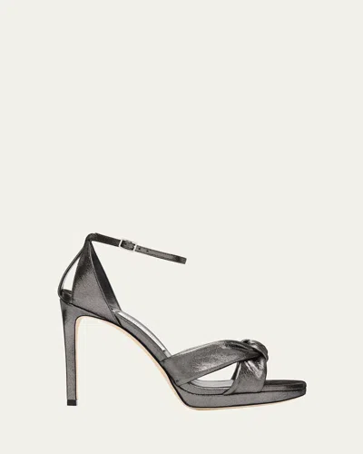 Jimmy Choo 100mm Rosie Shimmer Suede Sandals In Gray