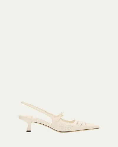 Jimmy Choo Didi 45 Leather Embroidered Slingback Pumps In Neutral