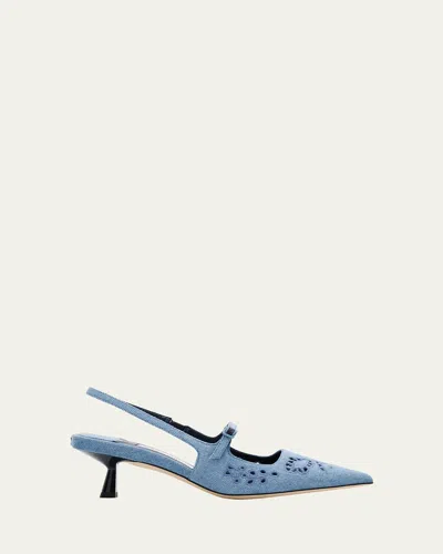 Jimmy Choo Didi 45 Embroidered Chambray Slingback Pumps In Blue