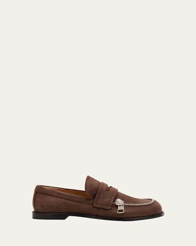 Jw Anderson Suede Biker Penny Loafers In Brown