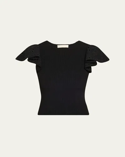 Ulla Johnson Edith Knit Ruffle-sleeve Top In Black