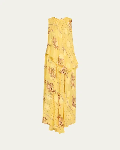 Ulla Johnson Caprice Asymmetric Layered Silk Dress In Yellow
