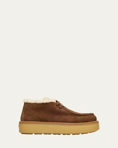 Prada Suede Chukka Boots With Shearling Lining And 5 Cm Sole Height In Brown