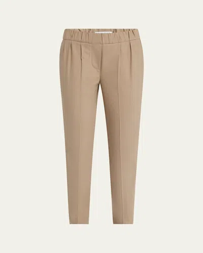 Brunello Cucinelli Cotton Slim-leg Ankle Pull-on Pants In Brown