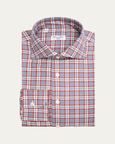 Cesare Attolini Men's Plaid Cotton Barrel-cuff Sport Shirt In Blue