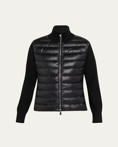 Moncler Womens Black Funnel-neck Brand-patch Regular-fit Shell-down Jacket
