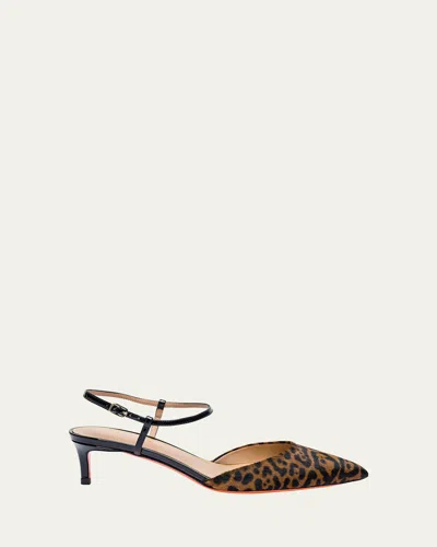 Santoni Leopard Open-back Kitten Heel Pumps In Multi