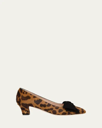 Valentino Garavani Bowow 25 Suede-trimmed Leopard-print Calf Hair Pumps In Multi