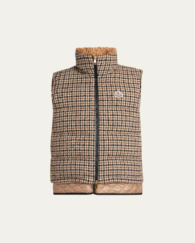 Moncler Touvet Check Down Puffer Vest In Brown