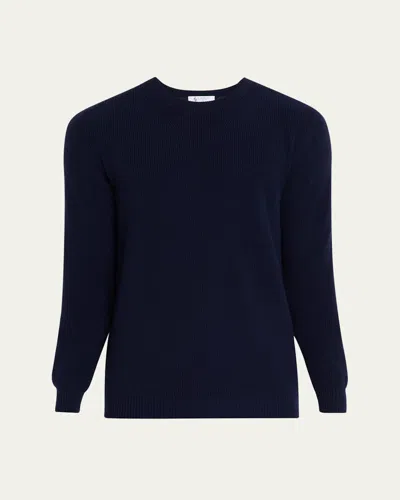 Bergdorf Goodman Men's Cashmere Fisherman Rib Crewneck Sweater In Blue