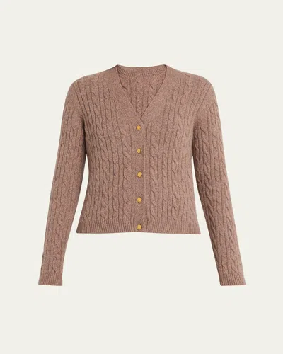Loro Piana Baby Cashmere Cable Knit Cardigan In Brown