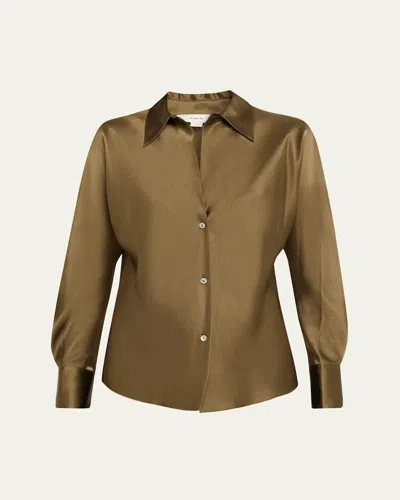 Vince Bias Silk Long-sleeve Blouse In Green