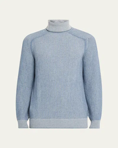 Sease Men's Dinghy Roll Cashmere Rib Turtleneck Sweater In Blue