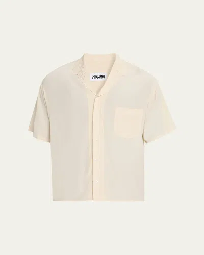 Magliano Men's Dickinson Lace-collar Short-sleeve Shirt In Neutral
