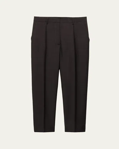 Prada Cropped Wool Check Tailored Pants In Black