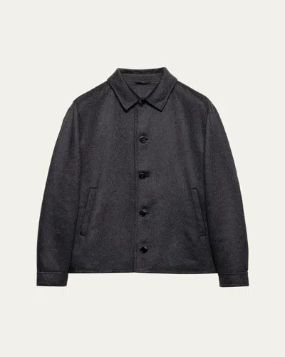 Prada Men's Cashmere Shirt Jacket In Gray