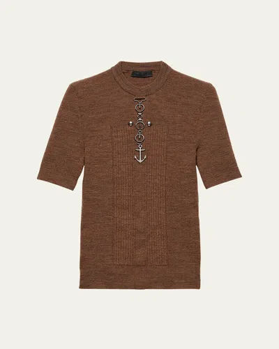 Prada Men's Wool Anchor Hardware Short-sleeve Sweater In Brown