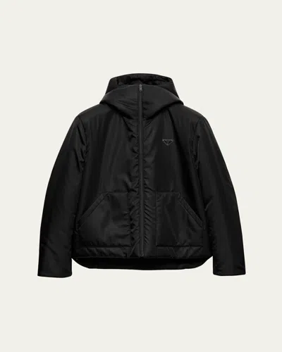 Prada Men's Hooded Re-nylon Jacket In Black