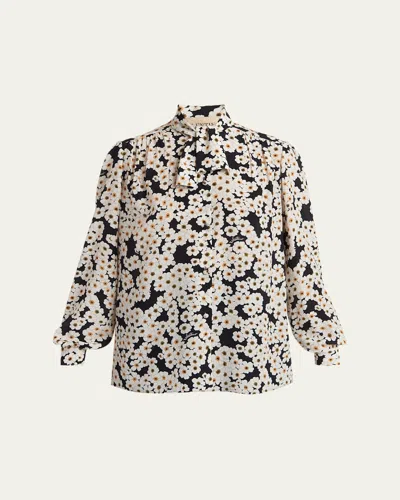 Valentino Daisy-print Silk Neck-scarf Blouse In Multi