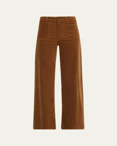 Frame Le Slim Palazzo Modernist Pocket Cotton-blend Corduroy High-rise Wide-leg Pants In Brown