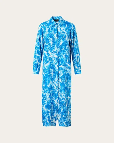 Akris Whitecaps Print Silk Crepe Midi Shirtdress In Blue