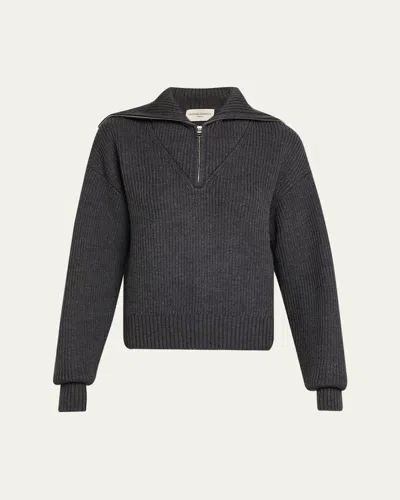Officine Generale Vera Quarter-zip Wool Sweater In Gray