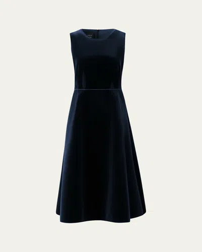 Akris Sleeveless Velvet Midi Cocktail Dress In Blue
