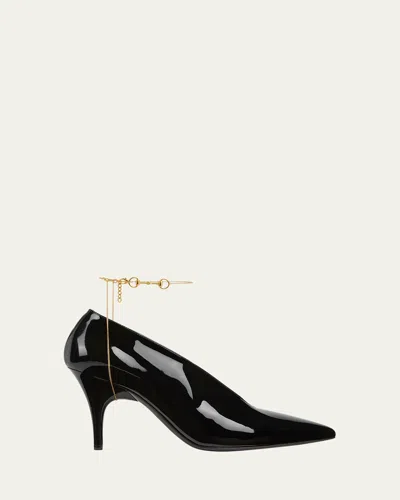 Gucci Musa Vernic Patent Leather Anklet Pumps In Animal Print